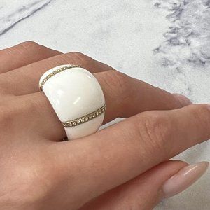 Chantecler White Ceramic Diamond Dome Shaped Ring 18K Yellow Gold 0.50ctw Size 7